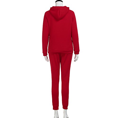 SHOBDW Sudadera con Capucha para Mujer Diaria Conjunto de Dos Piezas Patchwork Invierno Chaqueta de Manga Larga Trajes Deportivos Chándales Pantalones de chándal 2PCS (S, W-Rojo)