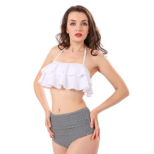 SHOLOV Bikinis Mujer 2019 Tendencia Cintura Alta o High Waisted, Traje de Baño Dulce con Volante, Ropa para Playa Sexy, Bikini Talle Alto para Poco Pecho, Tankinis Mujer Vintage, Bikini Push Up