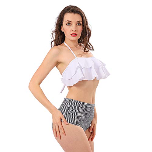 SHOLOV Bikinis Mujer 2019 Tendencia Cintura Alta o High Waisted, Traje de Baño Dulce con Volante, Ropa para Playa Sexy, Bikini Talle Alto para Poco Pecho, Tankinis Mujer Vintage, Bikini Push Up
