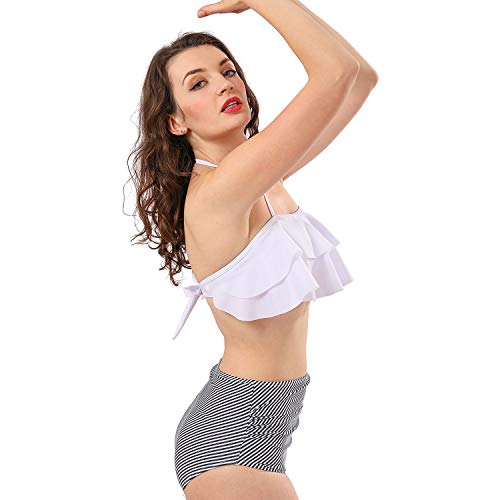 SHOLOV Bikinis Mujer 2019 Tendencia Cintura Alta o High Waisted, Traje de Baño Dulce con Volante, Ropa para Playa Sexy, Bikini Talle Alto para Poco Pecho, Tankinis Mujer Vintage, Bikini Push Up