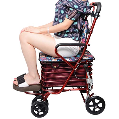 Shopping Trolley- Carrito de Compras de Cuatro Ruedas para Personas Mayores, un Andador con Asientos con Ruedas, Carro de Ruedas Plegable con Asiento