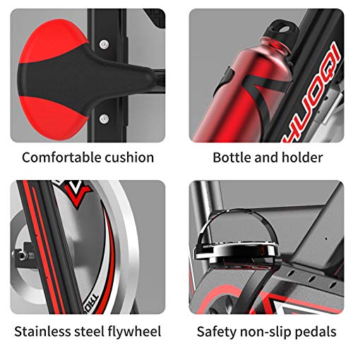 SHUOQI Bicicleta estáticas Para fitness, Bici de Spinning, Calidad profesional, Rueda de inercia bidireccional,Transmisión por cadena fija,Asiento ajustable, Pantalla LCD