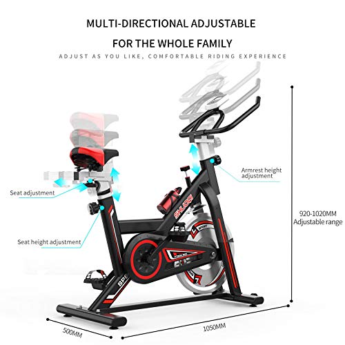 SHUOQI Bicicleta estáticas Para fitness, Bici de Spinning, Calidad profesional, Rueda de inercia bidireccional,Transmisión por cadena fija,Asiento ajustable, Pantalla LCD