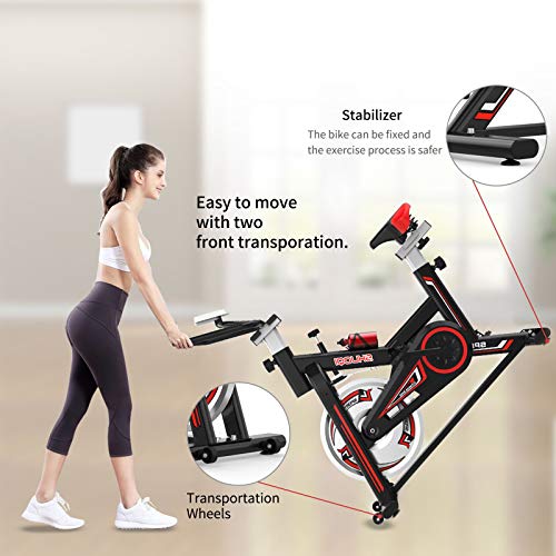 SHUOQI Bicicleta estáticas Para fitness, Bici de Spinning, Calidad profesional, Rueda de inercia bidireccional,Transmisión por cadena fija,Asiento ajustable, Pantalla LCD