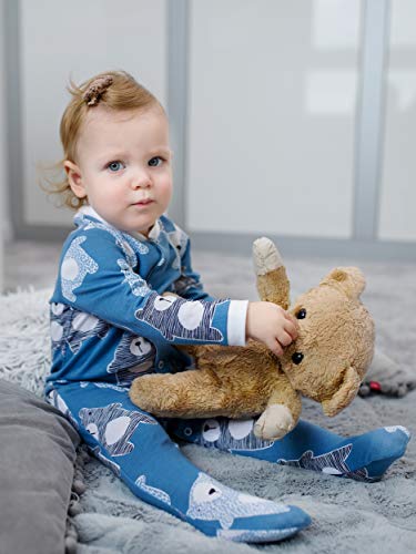 Sibinulo Nino Nina Pijama Bebé Pelele de ABS Pack de 3 Globos Estrellas Osos de Peluche Azul Marino 86(12-18 Meses)