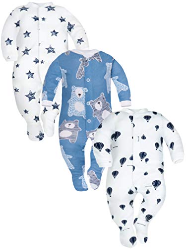 Sibinulo Nino Nina Pijama Bebé Pelele de ABS Pack de 3 Globos Estrellas Osos de Peluche Azul Marino 86(12-18 Meses)