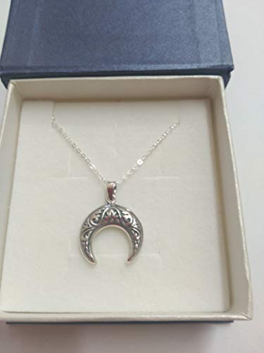 Sicuore Collar Colgante Media Luna Invertida Cuerno para Mujer - Plata de Ley 925 Incluye Cadena 45cm Y Estuche para Regalo