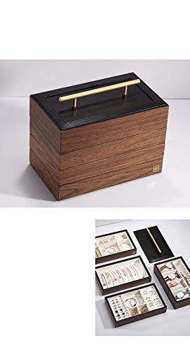 Sieradendoos Caja De Almacenamiento De Cuatro Capas De La Nuez Antigua, Caja De Primera Mano del Pendiente De Madera De La Joyería
