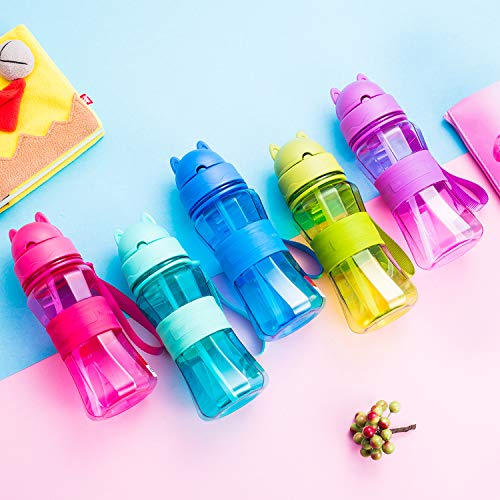Sigdio - Botella de agua para niños y niñas, con pajita libre de BPA, ideal para el hogar, la escuela y actividades al aire libre, morado