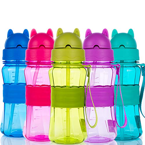 Sigdio - Botella de agua para niños y niñas, con pajita libre de BPA, ideal para el hogar, la escuela y actividades al aire libre, morado