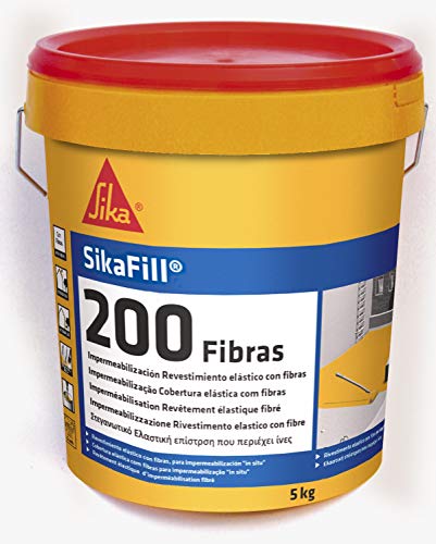 Sikafill-200 fibras, Pintura elástica con fibras para impermeabilización, Blanco, 5kg