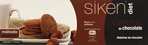 SIKEN Diet - Galletas de chocolate. Estuche de 3 paquetes con 5 galletas cada uno. 155 kcal/4 galletas.