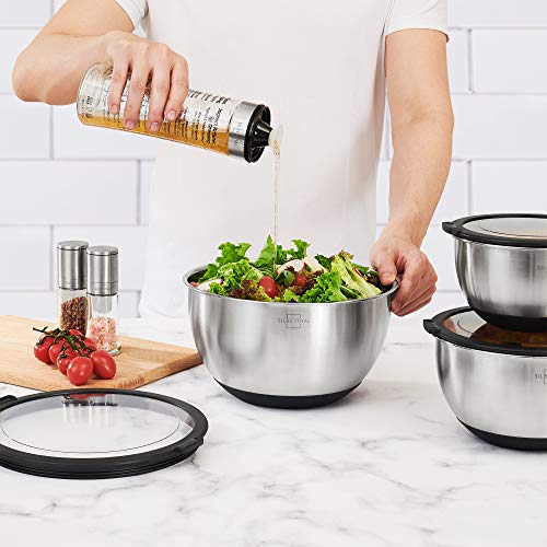 SILBERTHAL Set 3 cuencos de acero inoxidable con tapa hermética | Bol cocina acero inoxidable ensalada | Cuencos mezcladores | Boles de acero inoxidable