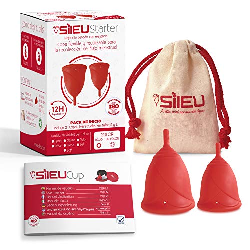 Sileu Starter - Copa menstrual Sileu Rose - Pack de 2 Unidades - Talla S + L, Rojo, Flexibilidad Standard
