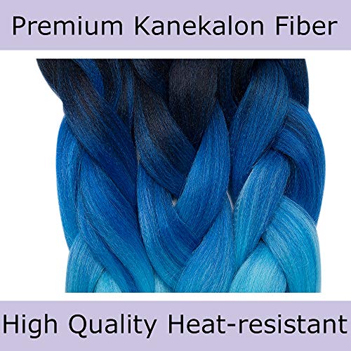 Silk-co 5 pcs Extensiones Trenzas Africanas de pelo sintético Sin olor Resistente al Calor Sudor Braiding Twist Crochet Hair 60cm #Ombre Azul