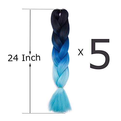 Silk-co 5 pcs Extensiones Trenzas Africanas de pelo sintético Sin olor Resistente al Calor Sudor Braiding Twist Crochet Hair 60cm #Ombre Azul