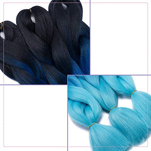 Silk-co 5 pcs Extensiones Trenzas Africanas de pelo sintético Sin olor Resistente al Calor Sudor Braiding Twist Crochet Hair 60cm #Ombre Azul