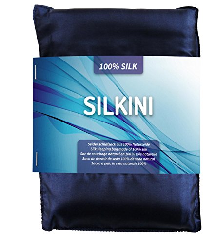 Silkini - Saco de dormir de seda 100% de seda natural, azul