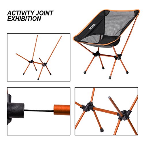 Silla de Camping Plegable con bolsa, plegable y portátil, carga hasta 150 KG, ideal para acambaca/senderismo/viaje/Caza/Pesca, naranja