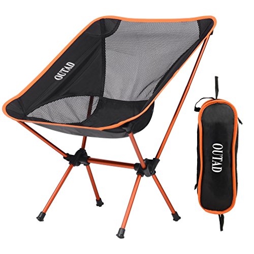 Silla de Camping Plegable con bolsa, plegable y portátil, carga hasta 150 KG, ideal para acambaca/senderismo/viaje/Caza/Pesca, naranja