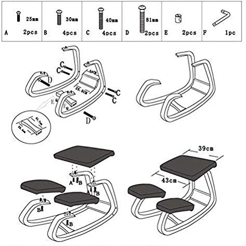 Silla ergonómica para arrodillarse, mecedora, balanceo, taburete de madera para arrodillarse, asiento corrector de postura para el hogar y la oficina, para aliviar el dolor de espalda y c(Color:Negro)