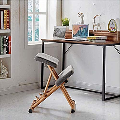 Silla ergonómica para arrodillarse, taburete de madera ajustable para las rodillas asiento correctivo de postura alivio del dolor de cuello alivio de la tensión de la columna vertebral, gr(Color:gris)