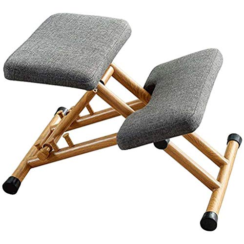 Silla ergonómica para arrodillarse, taburete de madera ajustable para las rodillas asiento correctivo de postura alivio del dolor de cuello alivio de la tensión de la columna vertebral, gr(Color:gris)