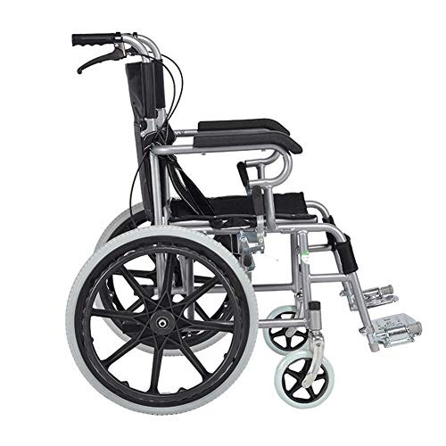 Sillas de ruedas Silla de ruedas de aluminio liviana, silla de viaje de tránsito plegable portátil, silla de ruedas propulsada por operadora con reposapiés extraíbles, frenos de marcha acompañantes Re