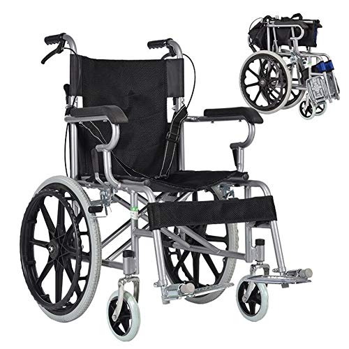Sillas de ruedas Silla de ruedas de aluminio liviana, silla de viaje de tránsito plegable portátil, silla de ruedas propulsada por operadora con reposapiés extraíbles, frenos de marcha acompañantes Re