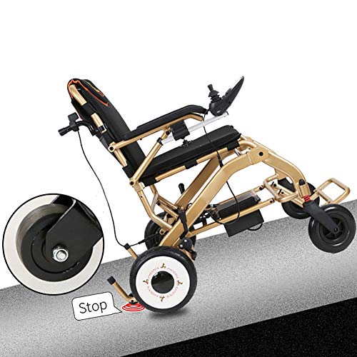 Sillas de ruedas Silla de ruedas eléctrica plegable, Marco de aleación de aluminio audaz,Neumático sólido a prueba de explosiones (rueda trasera),Sistema de suspensión de la rueda delantera,frenado au