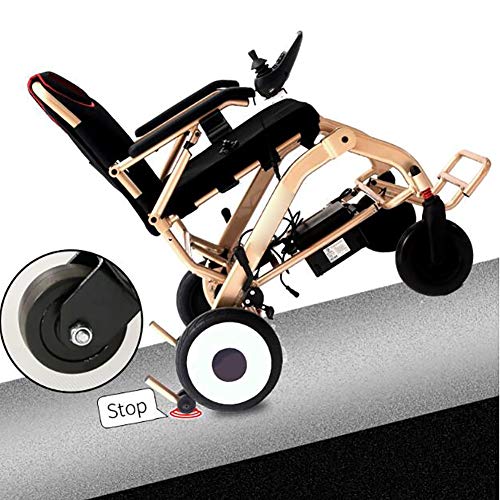 Sillas de ruedas Silla de ruedas eléctrica plegable, Marco de aleación de aluminio audaz,Neumático sólido a prueba de explosiones (rueda trasera),Sistema de suspensión de la rueda delantera,frenado au