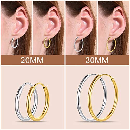 Silvora 20mm Aros Plata Pendientes Chicos de Cartilago anti alergia para mujeres hombres