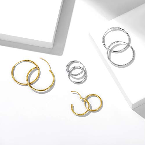 Silvora 20mm Aros Plata Pendientes Chicos de Cartilago anti alergia para mujeres hombres