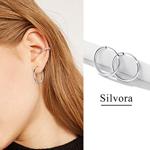 Silvora 20mm Aros Plata Pendientes Chicos de Cartilago anti alergia para mujeres hombres