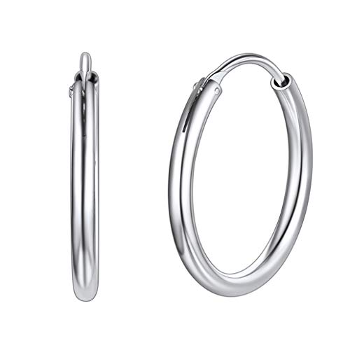 Silvora 20mm Aros Plata Pendientes Chicos de Cartilago anti alergia para mujeres hombres