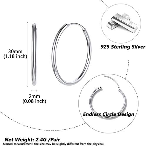 Silvora 30MM Plata Aros Pequeños Pendientes Cartilago Aros Hoop Huggie