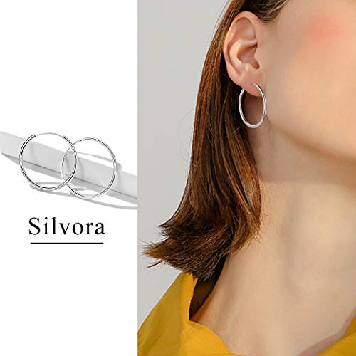Silvora 30MM Plata Aros Pequeños Pendientes Cartilago Aros Hoop Huggie