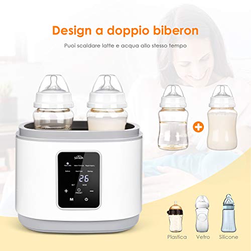SIMBR Calienta Biberones para 2 Botellas Calentador de alimentos para Bebé con Multifunción 6 en 1 Esterilizador Eléctrico y Digital 270w Libre de BPA