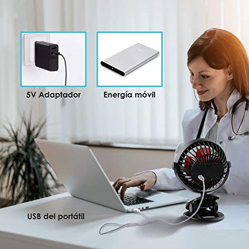 SIMBR Ventilador USB de Mesa con Clip Ventilador Portátil con 3 Velocidades Ajustables de Rotación de 360 Grados Super silencioso para Oficina, Coche, Escritorio y Dormitorio