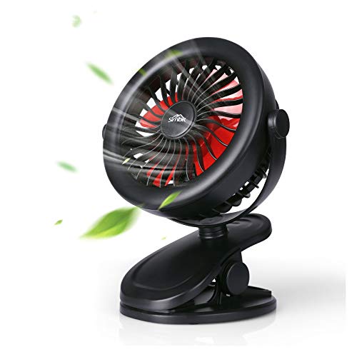 SIMBR Ventilador USB de Mesa con Clip Ventilador Portátil con 3 Velocidades Ajustables de Rotación de 360 Grados Super silencioso para Oficina, Coche, Escritorio y Dormitorio