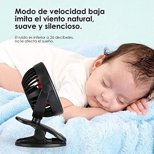 SIMBR Ventilador USB de Mesa con Clip Ventilador Portátil con 3 Velocidades Ajustables de Rotación de 360 Grados Super silencioso para Oficina, Coche, Escritorio y Dormitorio