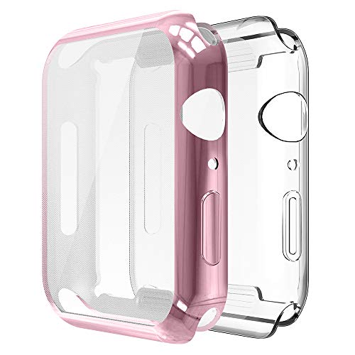 Simpeak 2-Packs Funda Compatible con iWatch 40mm Series 6/SE/5/4, Funda Compatible con Apple Watch 40mm Slim Suave TPU Protector, Transparente y Rosa