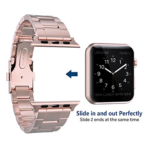 Simpeak Correa Compatible con Apple Watch 6/SE/5/4/3/2/1 Correa 38mm de Acero Inoxidable Reemplazo de Banda Compatible con iWatch Todos los Modelos 38mm,OroRosa