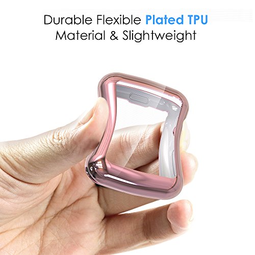 Simpeak Funda Compatible con Apple Watch 38mm Series 3/2(1*Transparent + 1*Rosa Dorado), 2 Packsligero y Suave de Silicona Ultra Fino TPU [Cobertura Completa] Compatible para Apple Watch 38mm