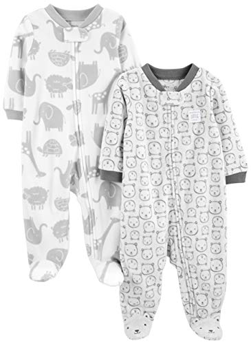 Simple Joys by Carter's Baby paquete de 2 calcetines de forro polar para dormir y jugar ,Animals Green/Bears ,0-3 Meses