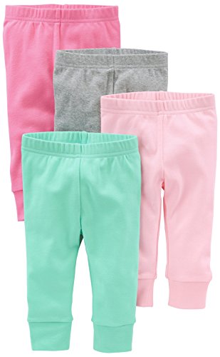 Simple Joys by Carter's pantalón para niñas pequeñas, paquete de 4 ,Bright Pink/Gray/Light Pink/Mint ,3-6 Meses
