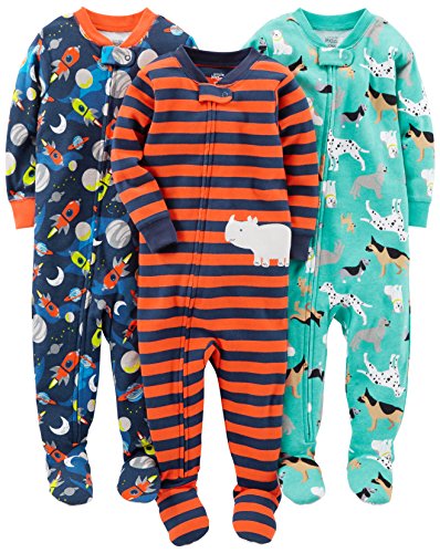 Simple Joys by Carter's pijama de algodón para bebés y niños pequeños, 3 unidades ,Dogs/Space/Rhino ,12 Meses