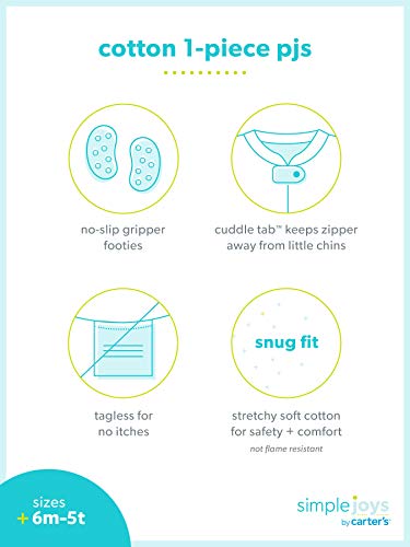 Simple Joys by Carter's pijama de algodón para bebés y niños pequeños, 3 unidades ,Dogs/Space/Rhino ,18 Meses