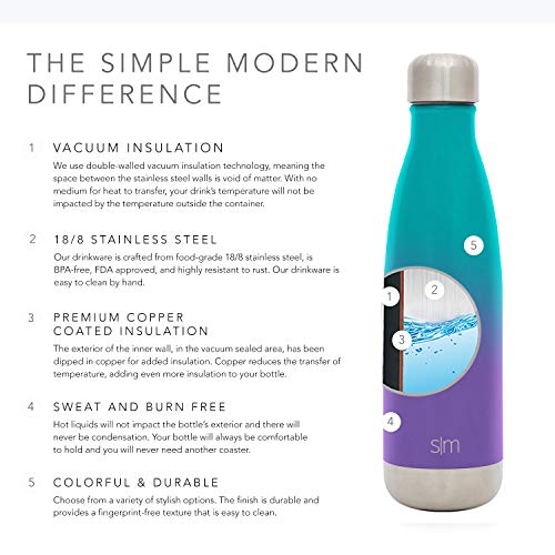 Simple Modern Wave 500ml Termo Botella Agua Acero Inoxidable, Botella Termica Mantiene el Frio por 24 horas Aislada al Vacío Doble Pared para Deporte café o viaje Dos Tonos: Auroras Boreales