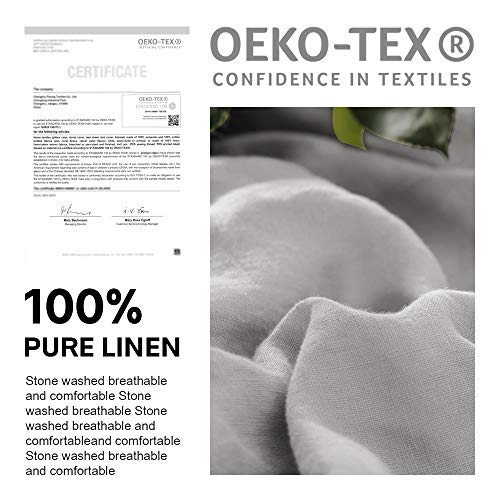 Simple & Opulence - Juego de funda de edredón de 100% lino lavado a la piedra con un estilo básico y moderno, Lino, Gris, suelto